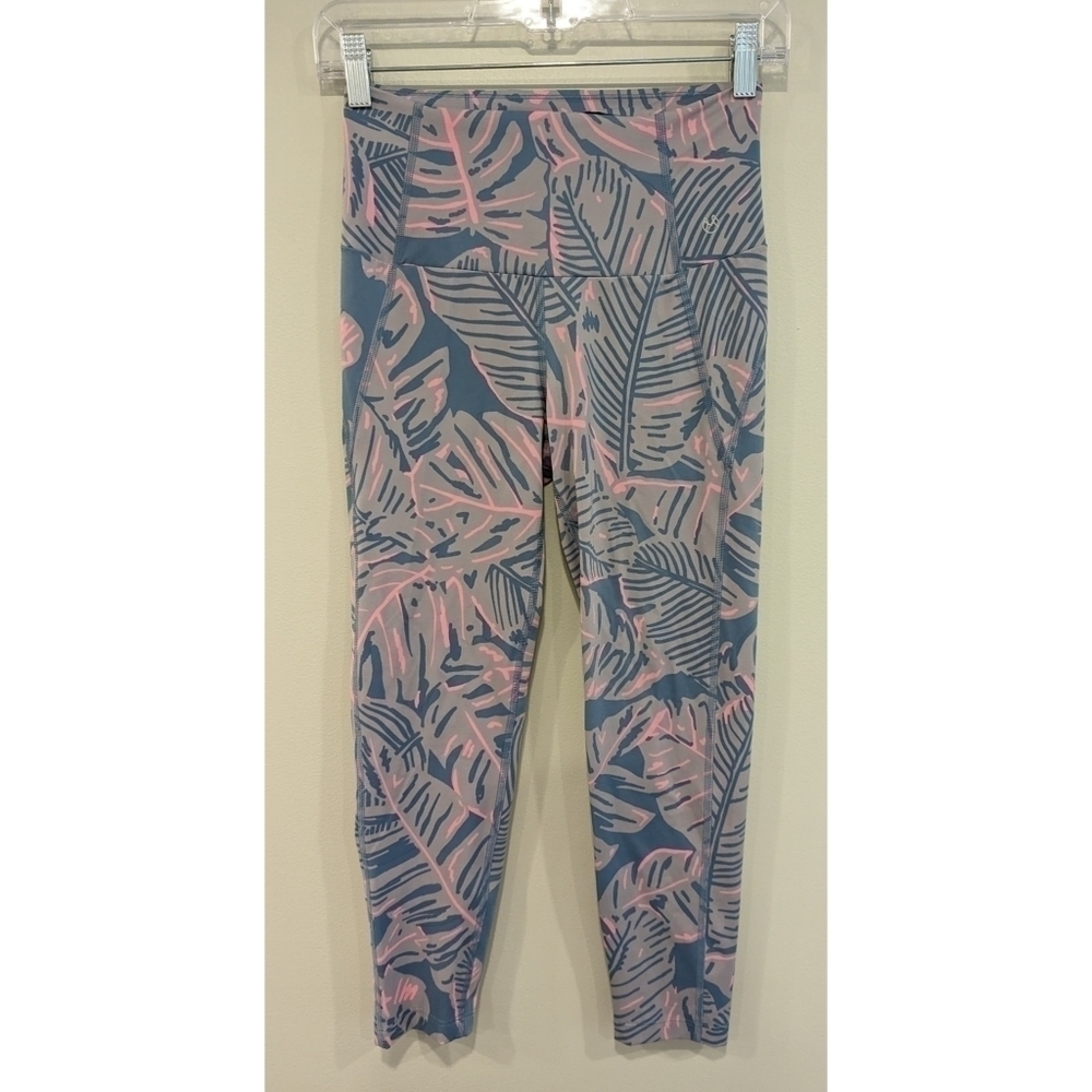 Maaji Grey Blue and Pink Palm Leaf Crop Leggings Size Small